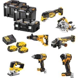DEWALT 18V XR 7-Tool Kit - with 3 x 18V 5.0 Ah Batteries - Charger - 3 T-Stacks - DCK706P3T-QW