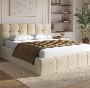 MILIE Beige Bouclé Fabric Storage Bed 140x190 cm
